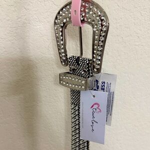 Rhinestone Embellished Belt with Silver Buckle